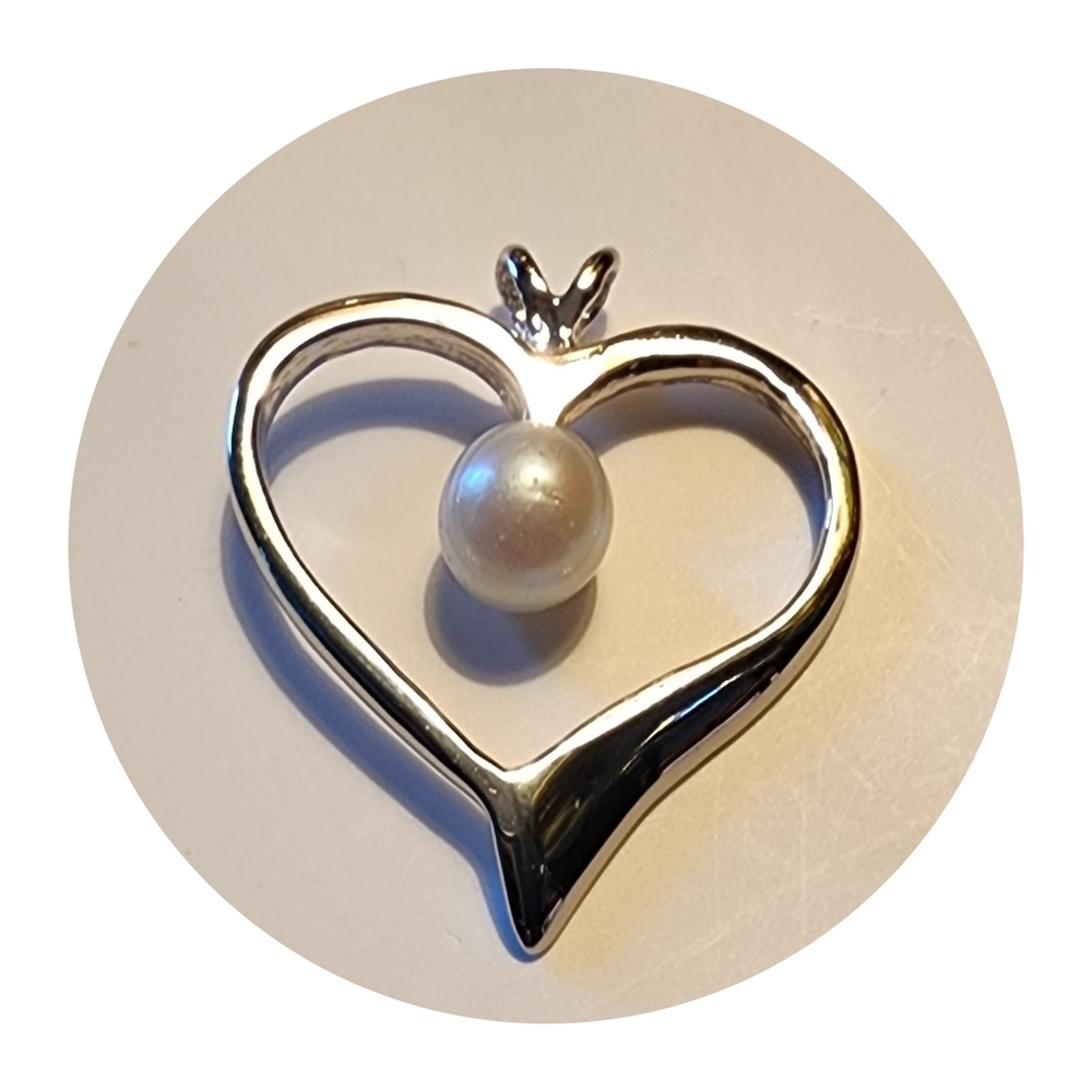 Sterling Silver Open Heart Faux Pearl Pendant